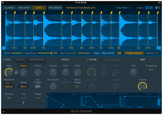 Logic Pro X’te Quick Sampler özelliği.