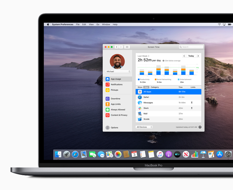 스크린 타임을 보여주는 MacBook Pro.
