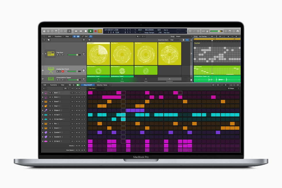 MacBook Pro’da gösterilen Logic Pro X’teki Step Sequencer aracı.