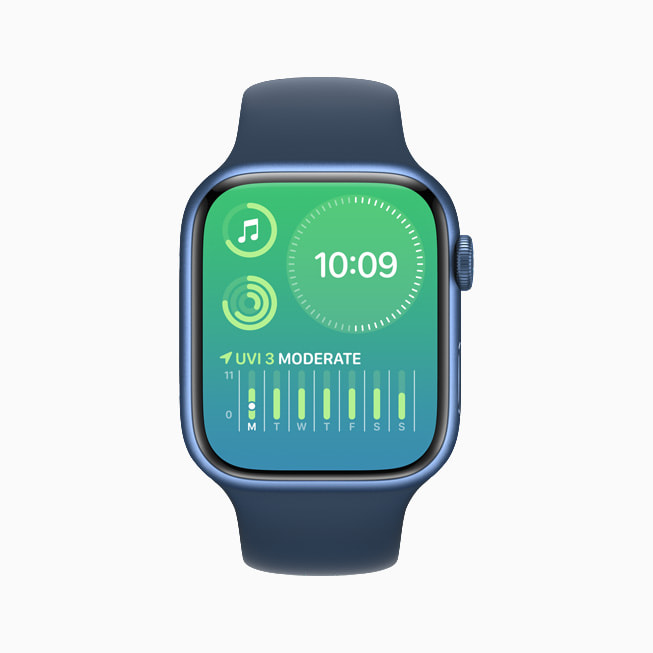 Apple Watch Series 7’de güncellenen Modüler Sıkıştırılmış kadranı gösteriliyor.