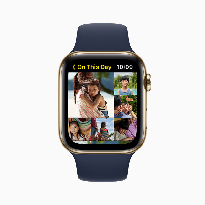 Apple Watch Series 6’da Fotoğraflar uygulamasındaki “Geçmişte Bugün” koleksiyonu gösteriliyor.