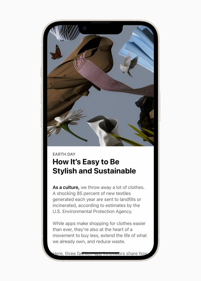 App Store’daki “The Future of Fashion Is Sustainable” adlı Dünya Günü koleksiyonu gösteriliyor.