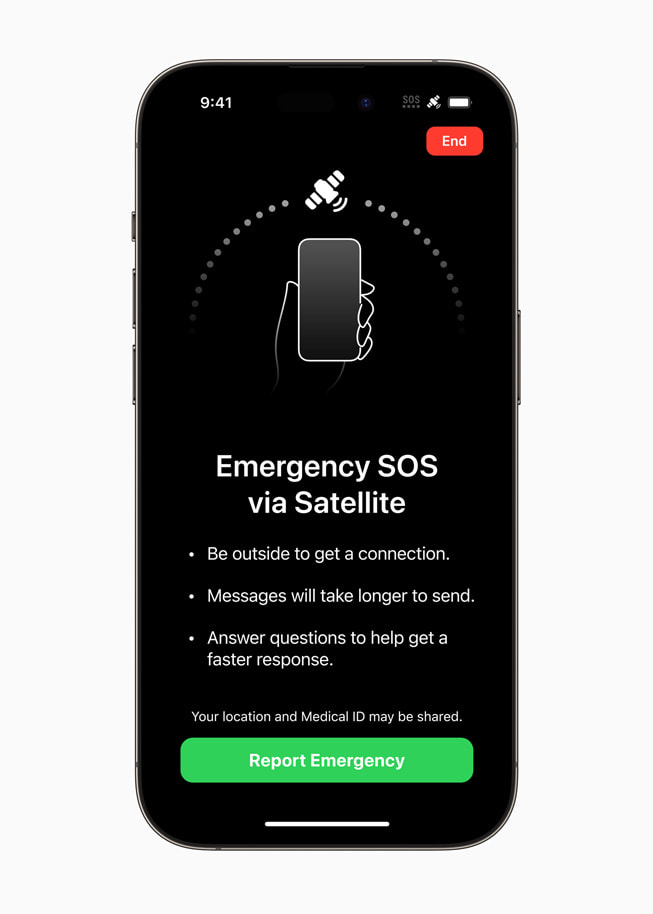 Les instructions d’Urgence SOS par satellite s’affichent à l’écran d’un iPhone 14.