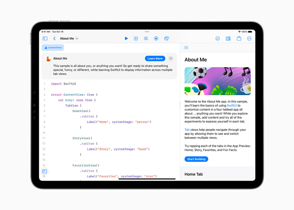 iPad’de SwiftUI About Me uygulaması.