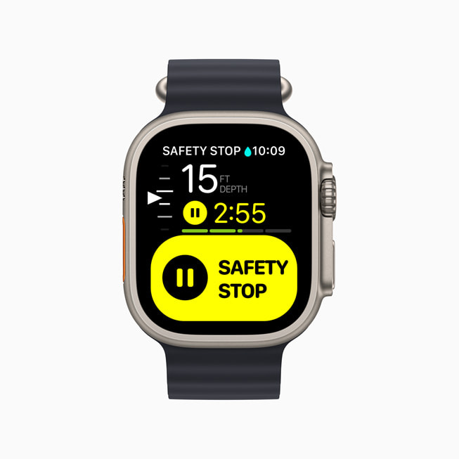 Apple Watch Ultra Oceanic+ uygulamasındaki emniyet duruşu yönlendirmesini gösteriyor. 