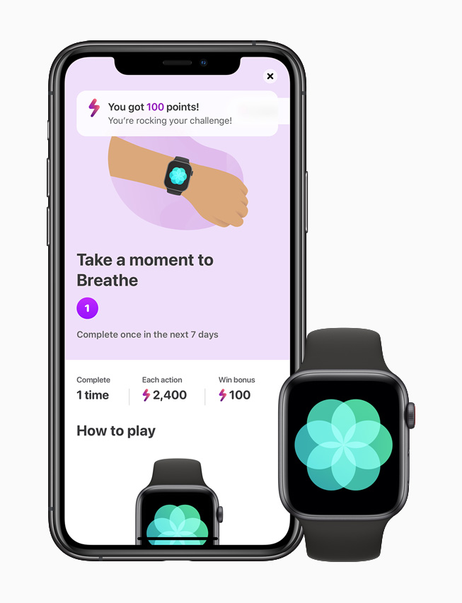 Apple Watch Series 6’daki Aktivite uygulamasıyla eşleştirilmiş iPhone 11 Pro’da Nefes uygulaması görüntüleniyor.
