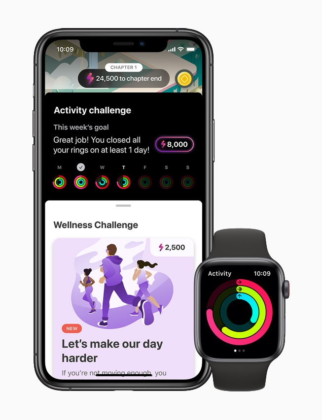 Apple Watch Series 6’daki Aktivite uygulamasıyla eşleştirilmiş iPhone 11 Pro’da LumiHealth uygulaması görüntüleniyor.