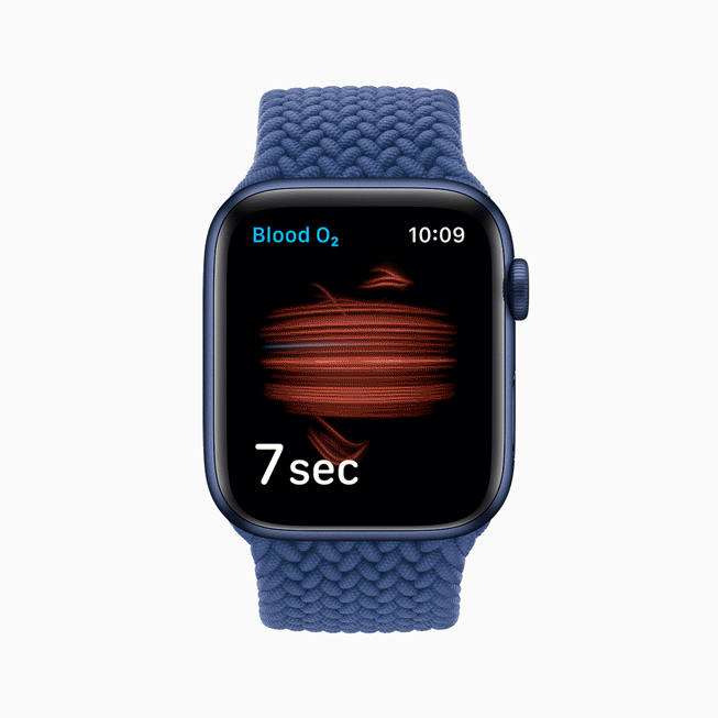 Apple Watch Series 6’daki Kanda Oksijen sensörünü ve uygulamasını gösteren bir GIF.