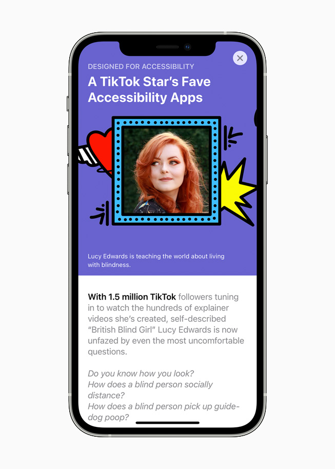 iPhone 12 Pro’da App Store’da öne çıkan Erişilebilirlik için Tasarlandı koleksiyonu gösteriliyor.