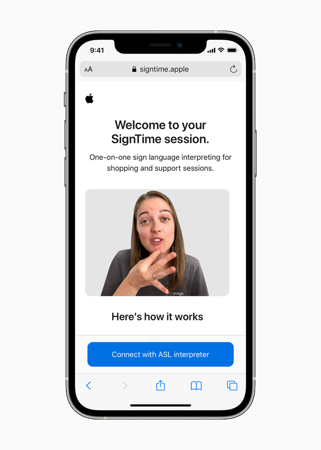 새로운 SignTime 서비스를 보여주는 iPhone 12 Pro.