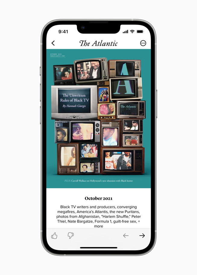 iPhone 13 Pro’daki Apple News uygulamasında Atlantic görüntüleniyor.