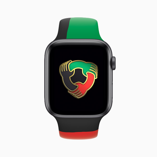 Unity 활동 챌린지 배지를 표시한 Apple Watch Series 6.