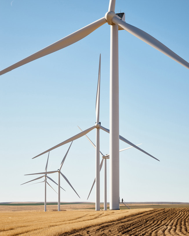 오리건주 Montague Wind Power Facility의 풍력 발전 시설.