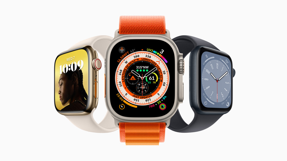 Apple Watch Series 8, Apple Watch Ultra 및 Apple Watch SE.