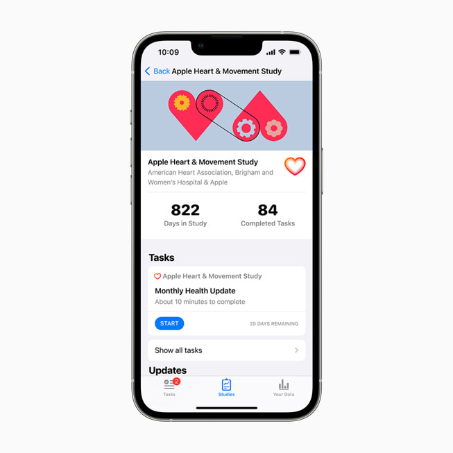 Bir iPhone ekranında kullanıcının gözünden Apple Kalp ve Hareket Çalışması görülüyor.
