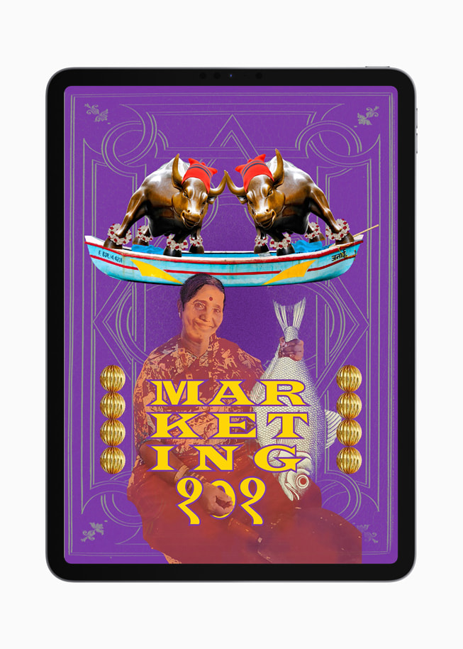 “Marketing १0१” (Marketing 101) illustration displayed on iPad Pro.