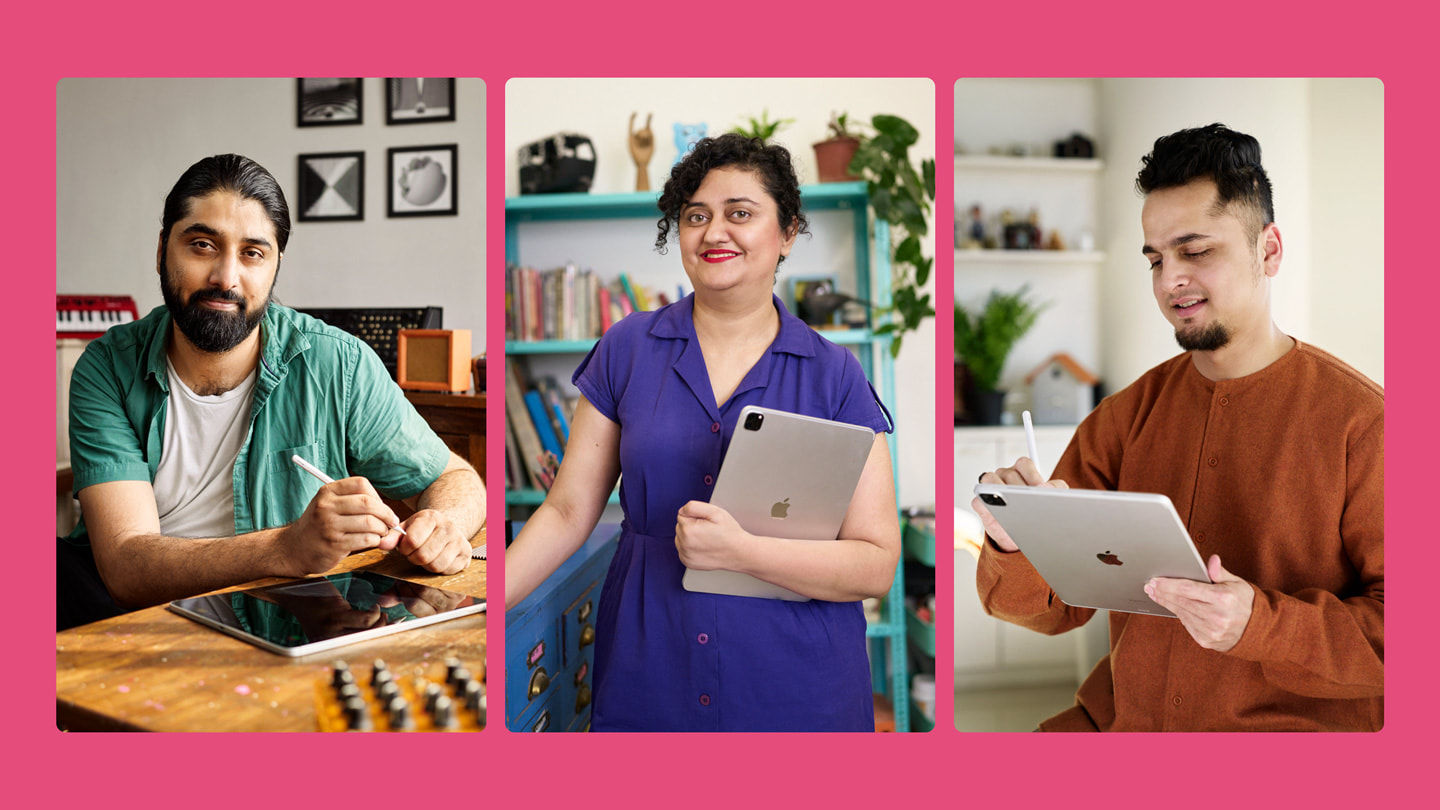 From left to right: Artists Varun Desai, Mira Felicia Malhotra and Gaurav Ogale.
