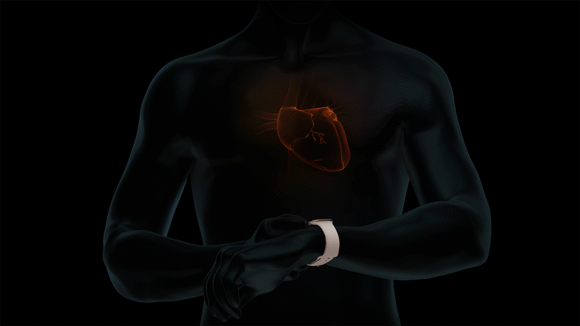 ภาพเคลื่อนไหวแสดงการทำงานของการวัด ECG บน Apple Watch Series 6 