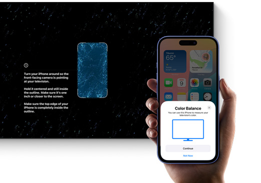 iPhone a ser utilizado para equilibrar as cores de uma televisão